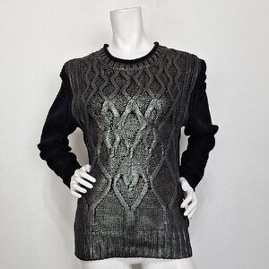 Narciso Rodriguez for Design Nation NEW Metallic Coated Cable Knit Sweater Sz. L